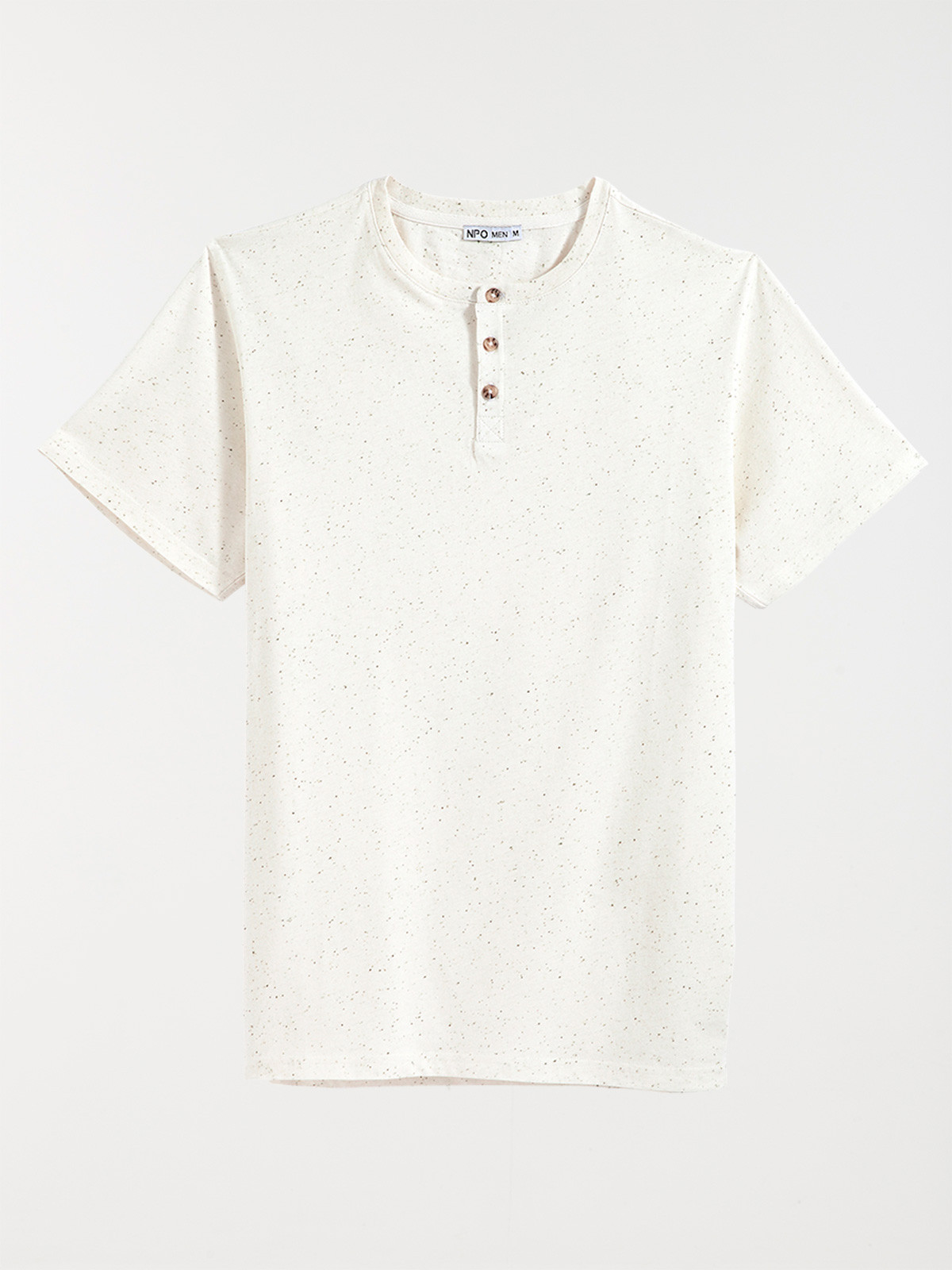 T-shirt écru col rond boutonné homme