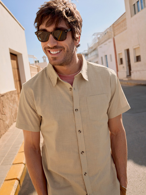 Chemisette beige grisé homme