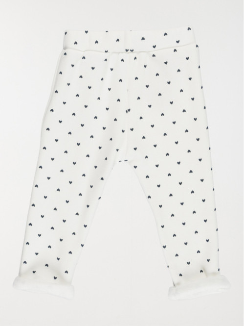 Pantalon écru motif coeur...
