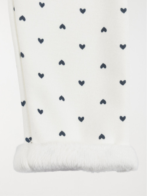 Pantalon écru motif coeur...