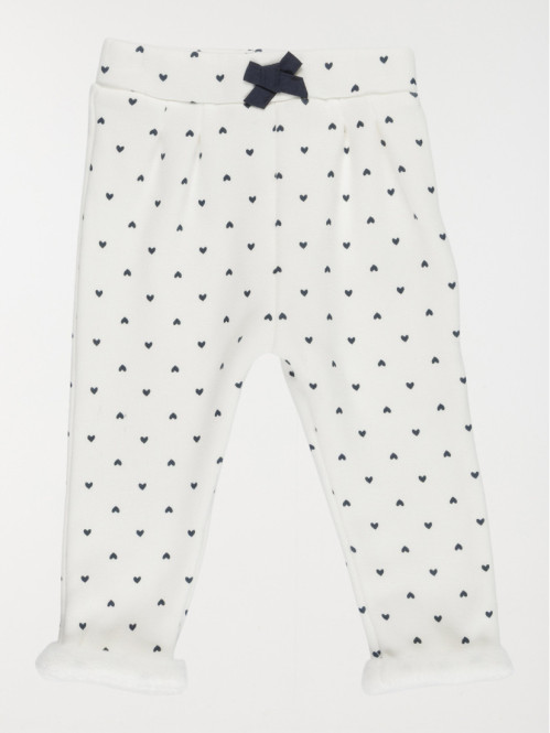 Pantalon écru motif coeur fille (3-36M)