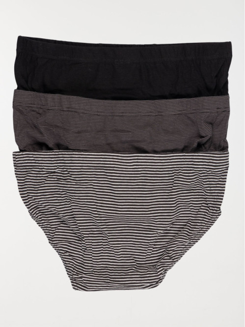 Lot de slips rayés et uni noir homme 