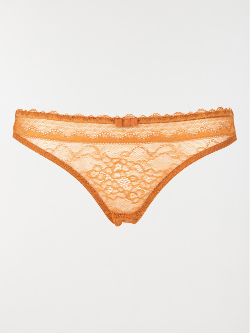 Tanga dentelle caramel femme