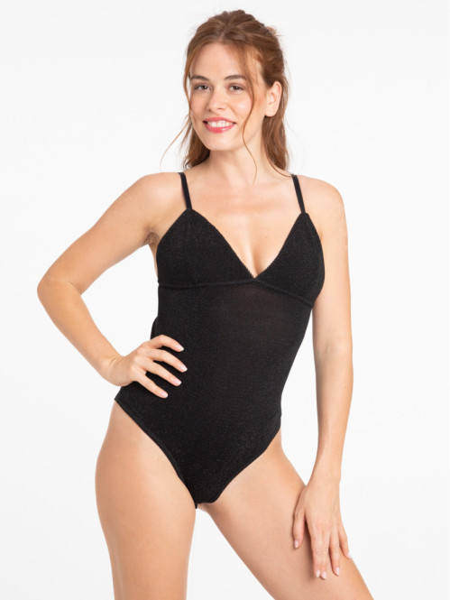 Body noir brillant femme