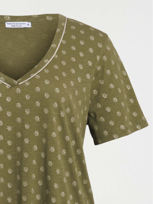T-shirt col V fleuri grande...