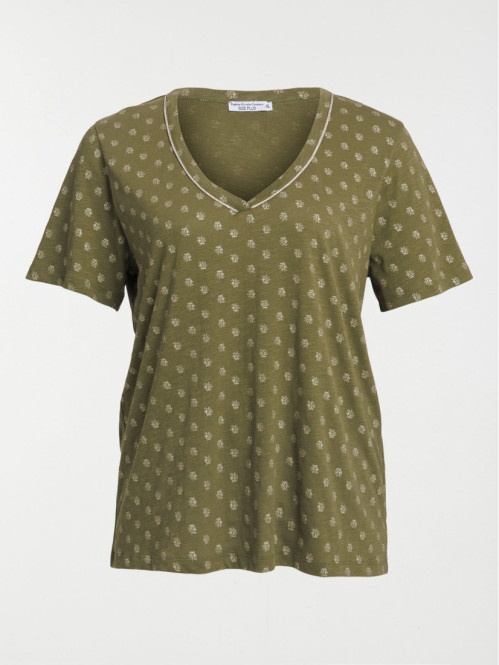 T-shirt col V fleuri grande...