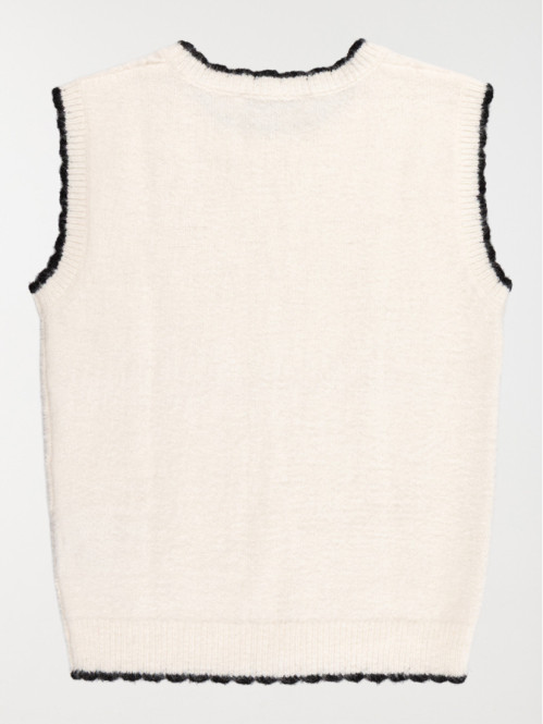 Pull sans manches écru...