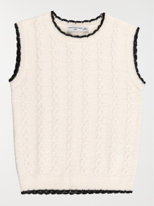 Pull sans manches écru fille (3-12A)