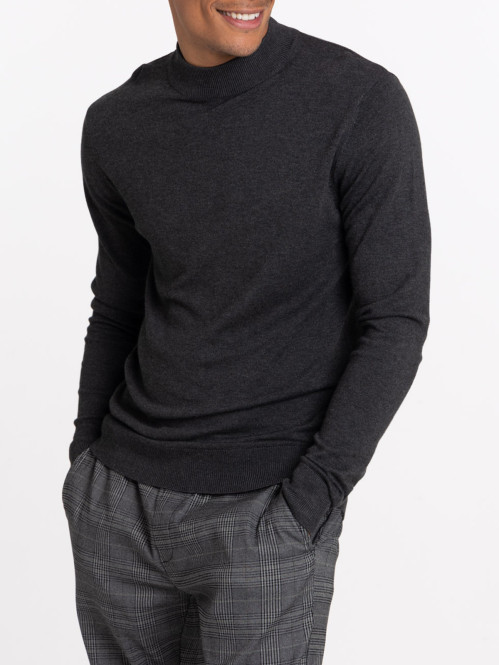 Pull homme col montant gris anthracite