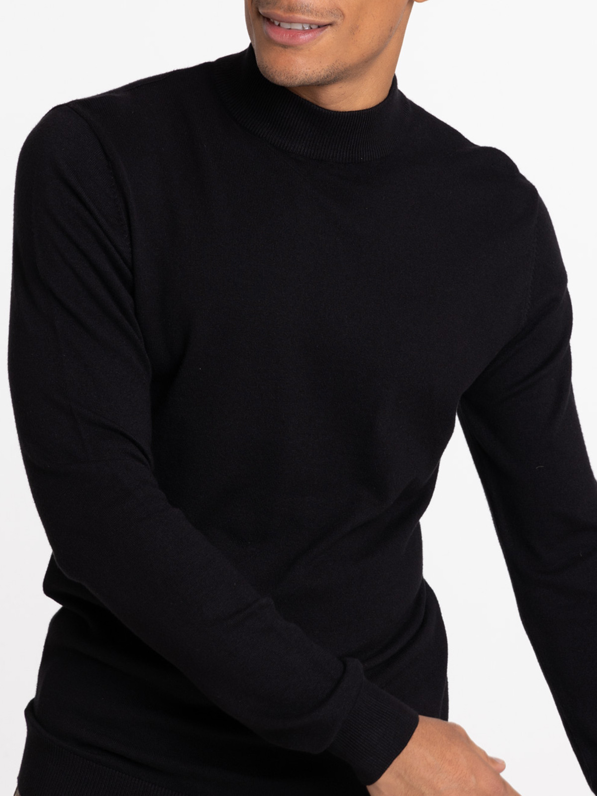 Pull homme col montant noir homme