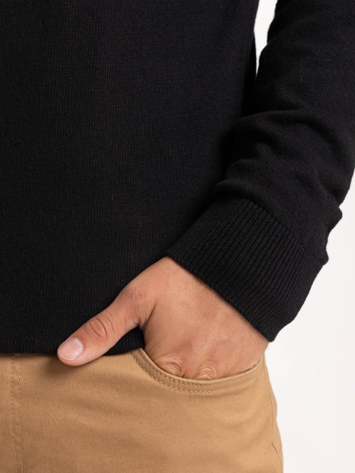 Pull noir col rond homme