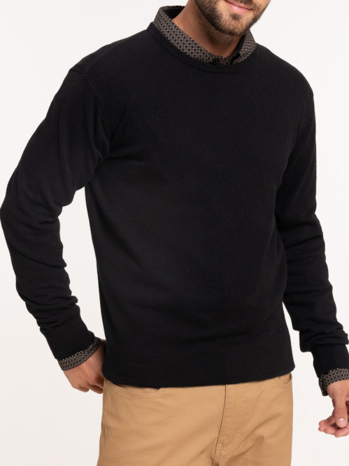 Pull noir col rond homme