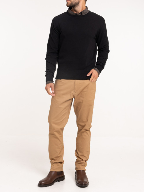 Pull noir col rond homme