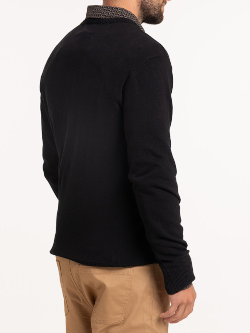 Pull noir col rond homme