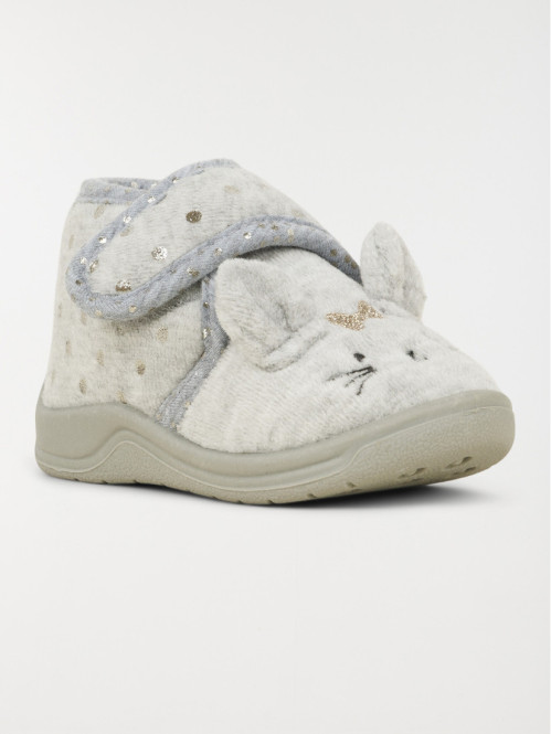 Chausson lapin 3D gris...