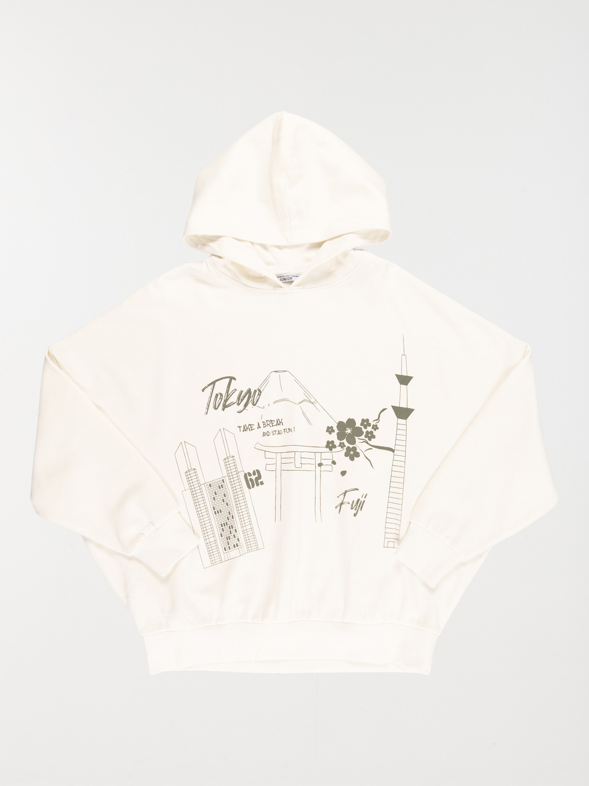 Sweat capuche imprimé fille écru (XXS-M)