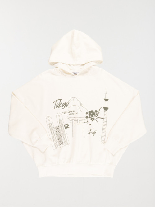 Sweat capuche imprimé fille écru (XXS-M)