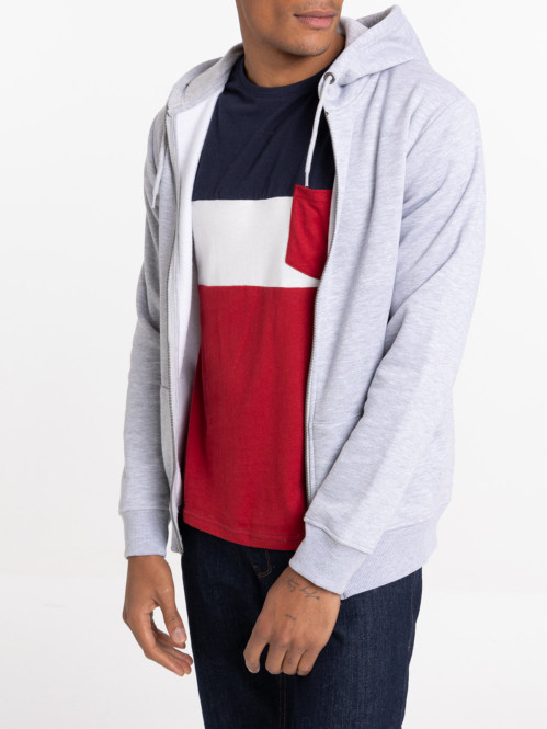 Sweat à capuche zippé gris chiné homme