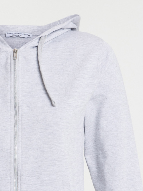 Sweat zippé à capuche gris chiné femme Sweat zippé à capuche gris chiné femme