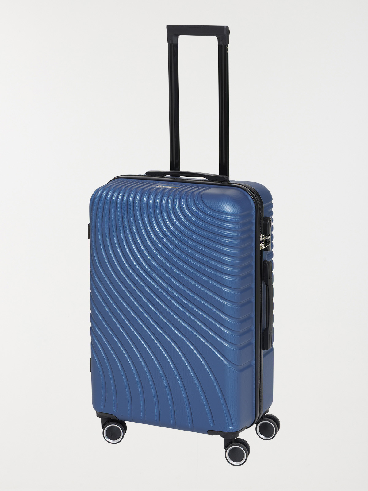 Valise bleue rigide à roulettes