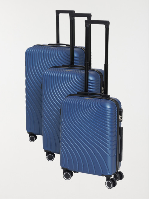 Valise bleue rigide à roulettes