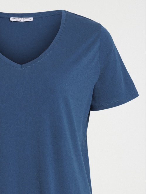 T-shirt col V bleu grande...