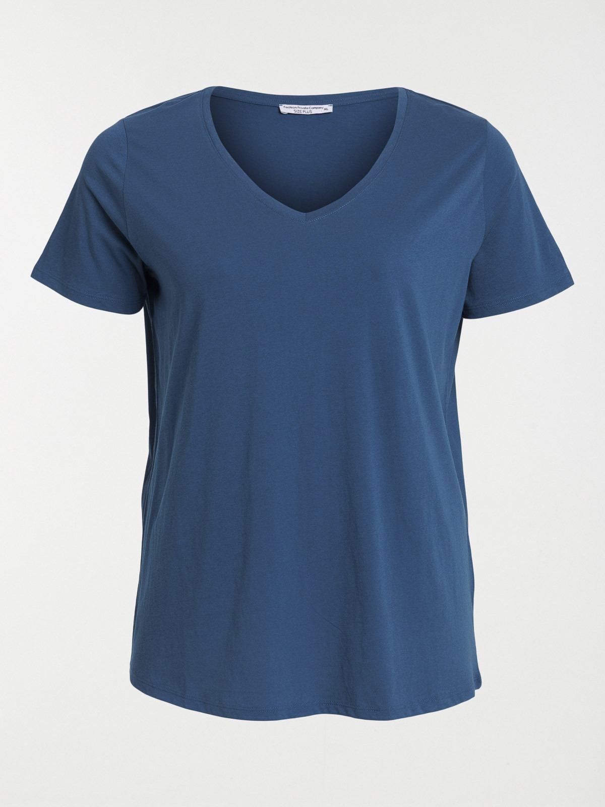 T-shirt col V bleu grande taille femme