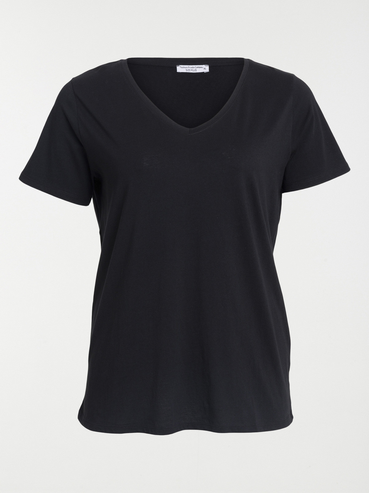 T-shirt col V noir grande taille femme