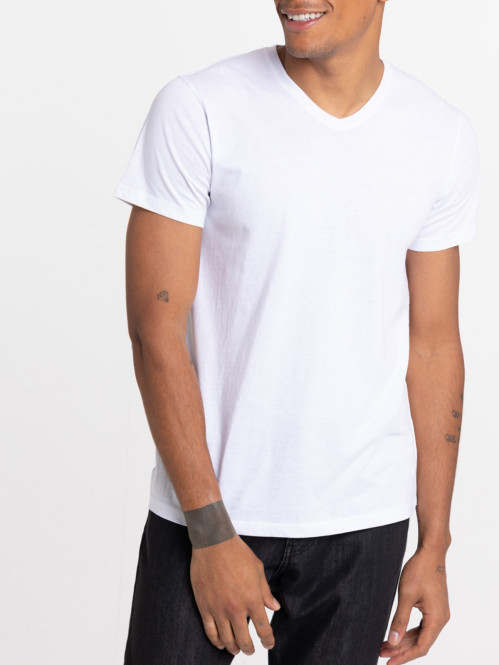 Tee-shirt col V blanc homme