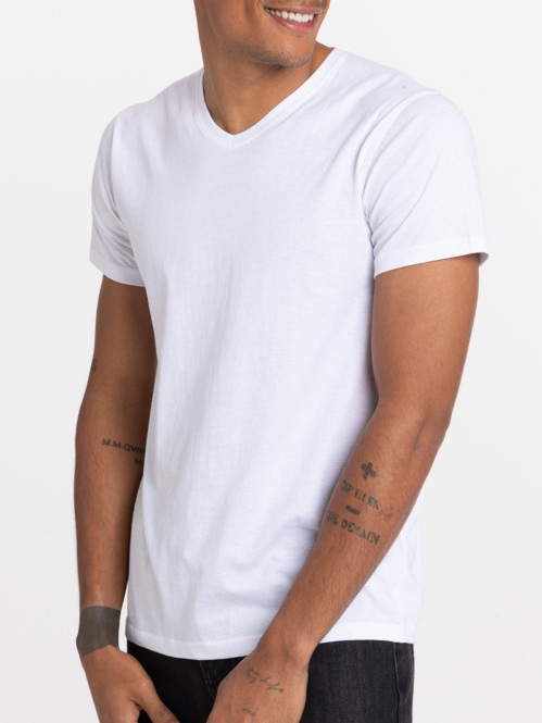 Tee-shirt col V blanc homme