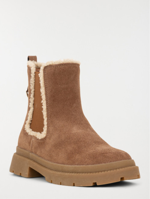 Boots col fourré camel...