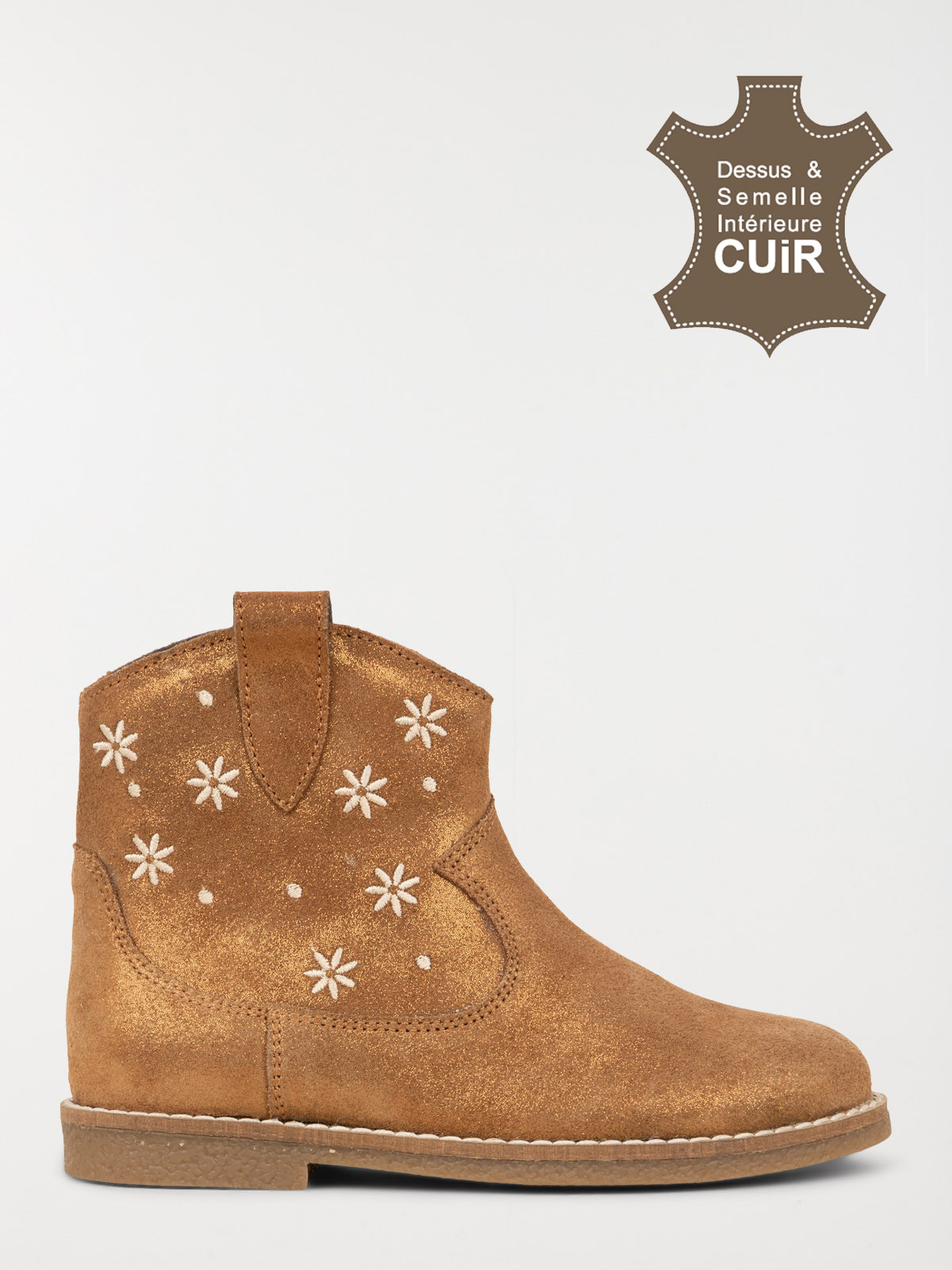 Bottine fleur brodée camel fille (24-30)
