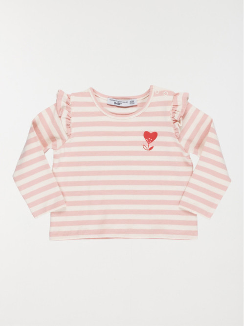 T-shirt fleur forme coeur fille (3-36M)