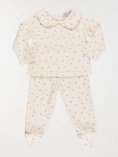 Pyjama fleuri col claudine fille (6-36M)