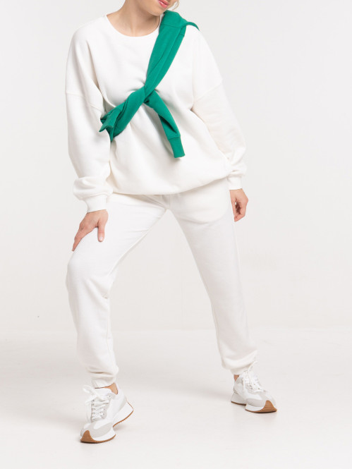 Pantalon uni écru femme