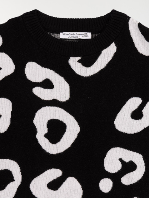 Pull noir col rond motif...