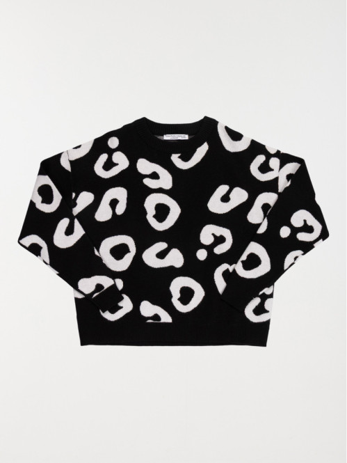 Pull noir col rond motif fille (XXS-M)