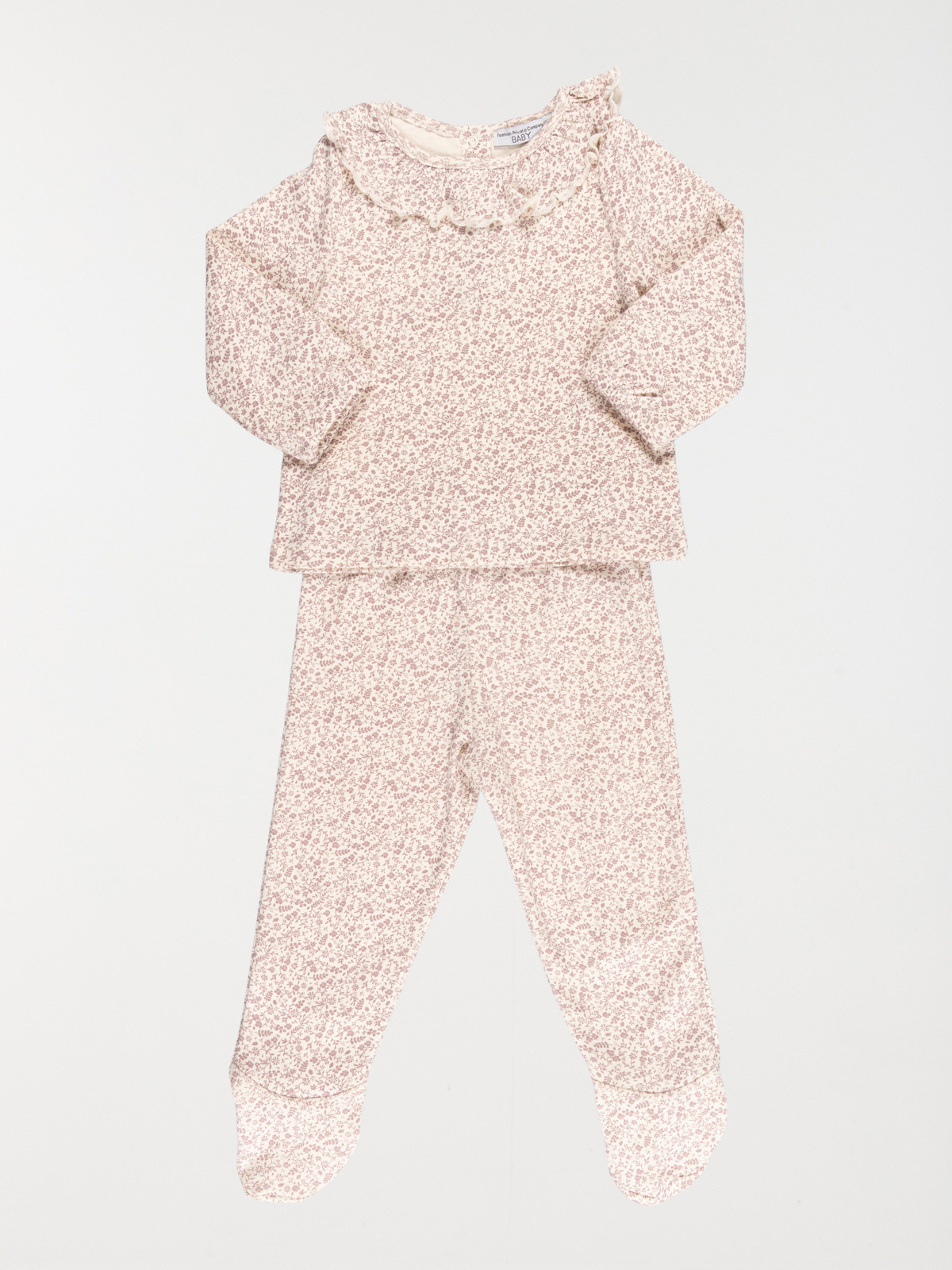 Pyjama fleuri col volanté fille (6-36M)