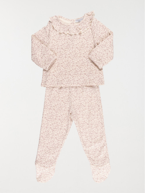 Pyjama fleuri col volanté fille (6-36M)