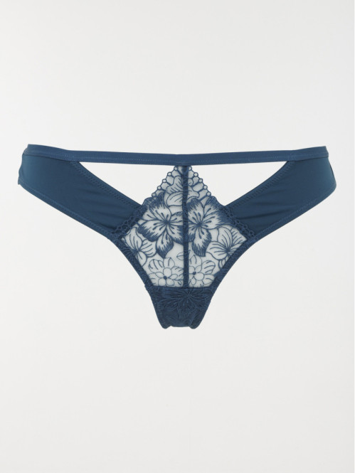 Tanga en microfibre et dentelle femme