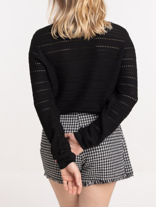 Pull noir maille ajourée femme