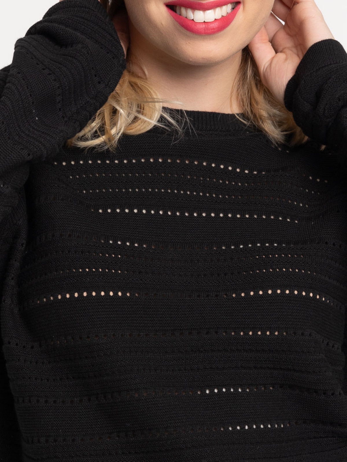 Pull noir maille ajourée femme