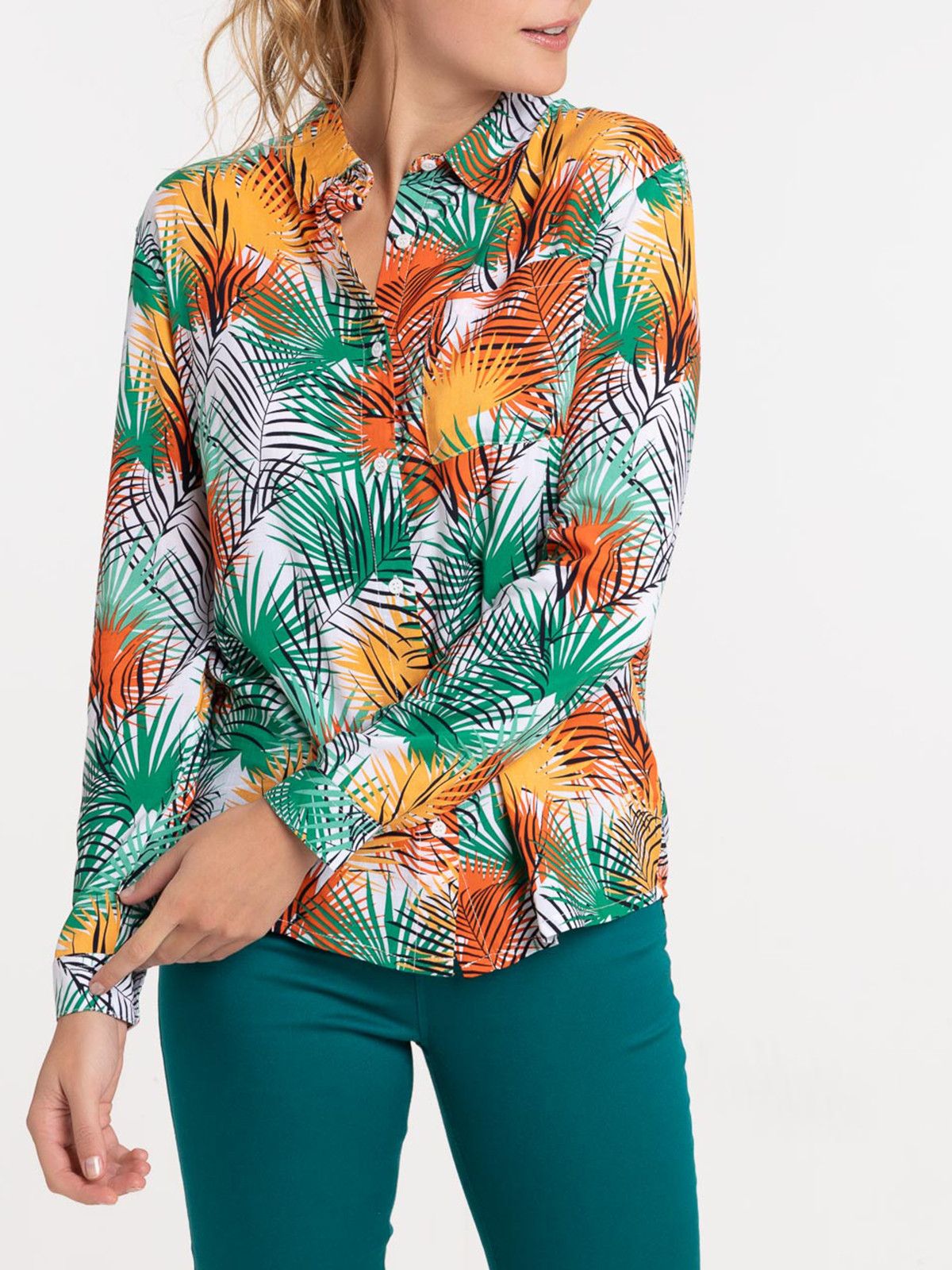 Chemise imprimée feuillage femme