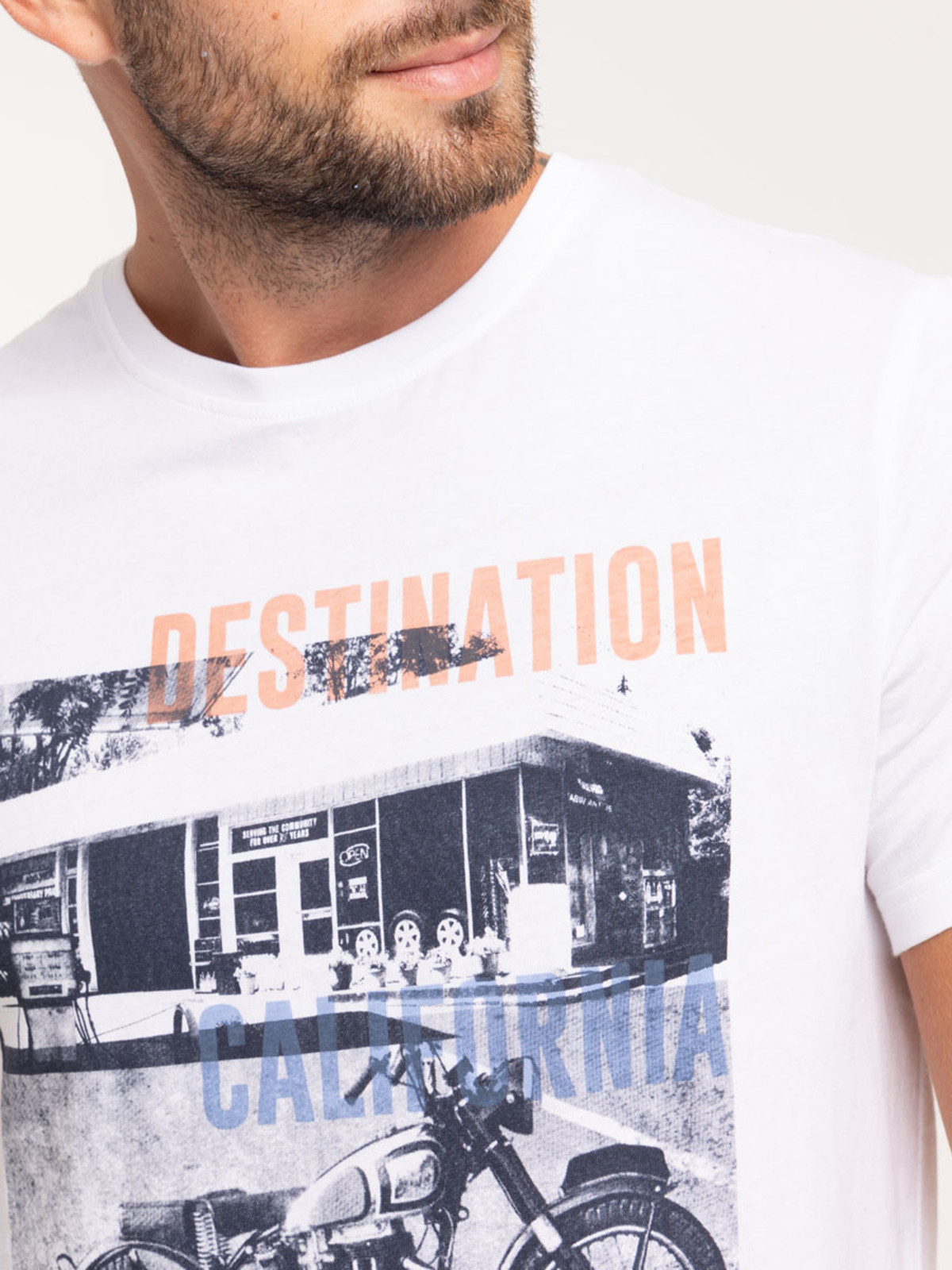 T-shirt imprimé moto blanc homme T-shirt imprimé moto blanc homme