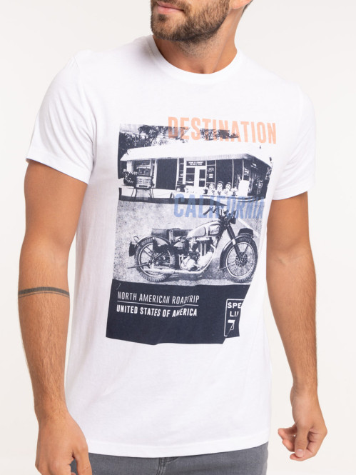 T-shirt imprimé moto blanc homme