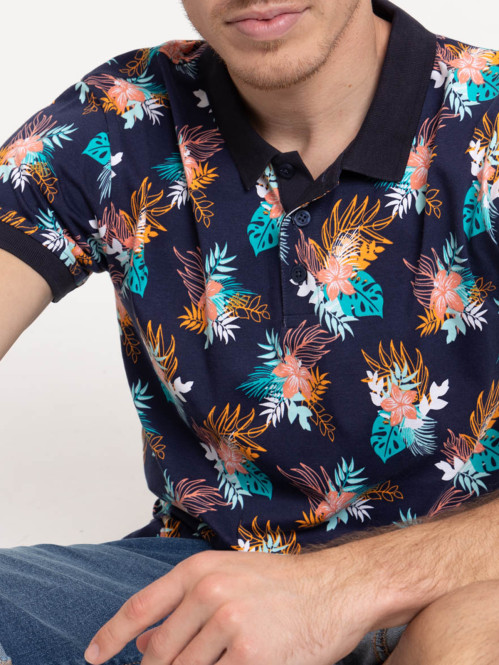 Polo fleur tropicale homme 100% coton