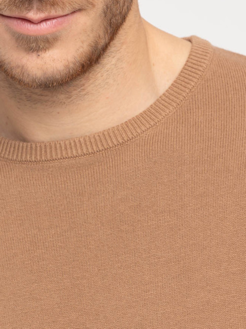 Pull col rond fauve homme