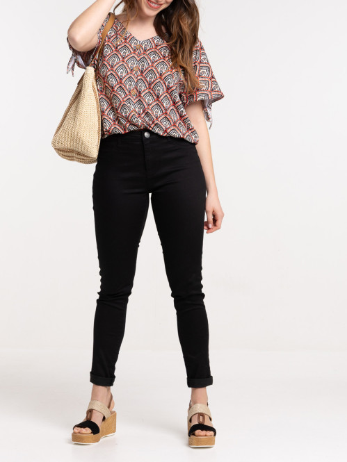 T-shirt col V imprimé ethnique femme