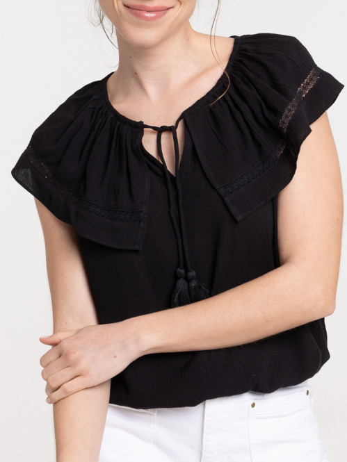 Blouse noire volantée femme