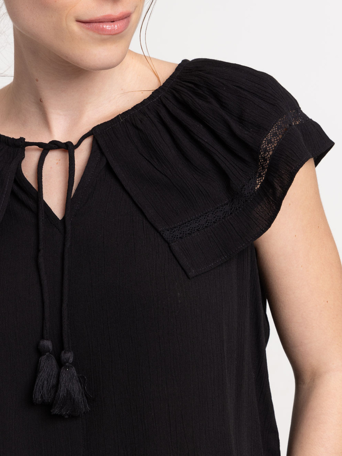 Blouse noire volantée femme